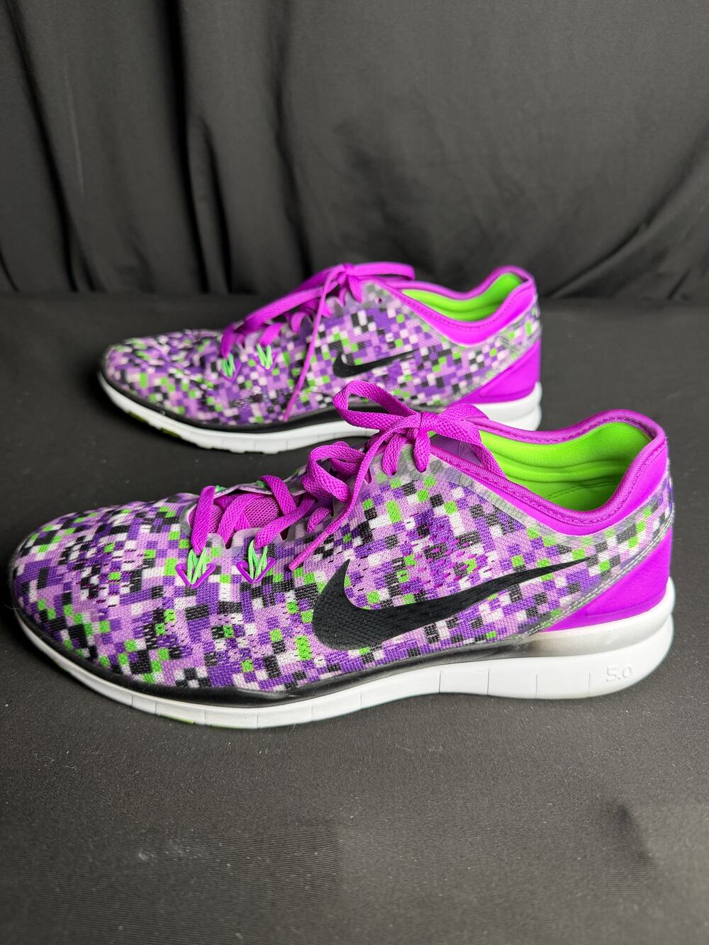 Nike Free 5.0 TR Fit 5 Print Purple Green Pixel Running Shoes Women 10